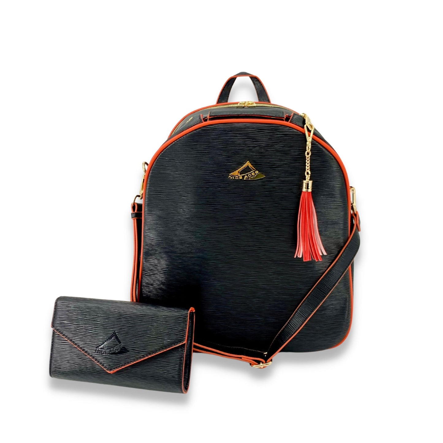 HANA water ripple pattern bag for tennis racquets; paddles and travel; free clutch and tassel; gold hardware and full features for all sports.